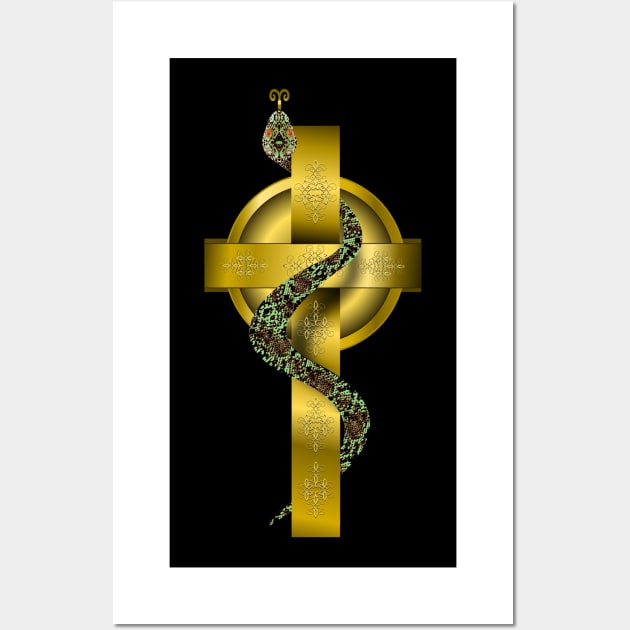 Crucified Serpent on Cross Wall Art by geodesyn